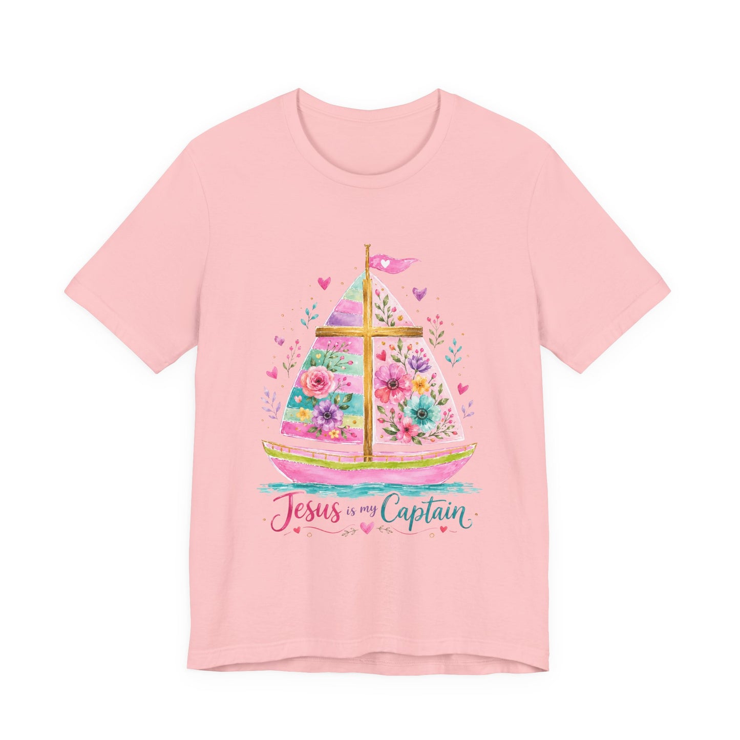 Jesus Is My Captain Floral Sailboat T-Shirt