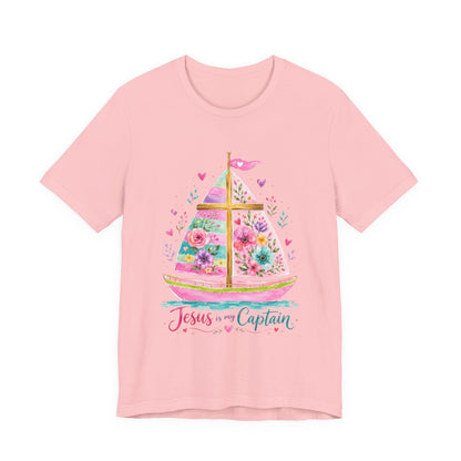 Jesus Is My Captain Floral Sailboat T-Shirt