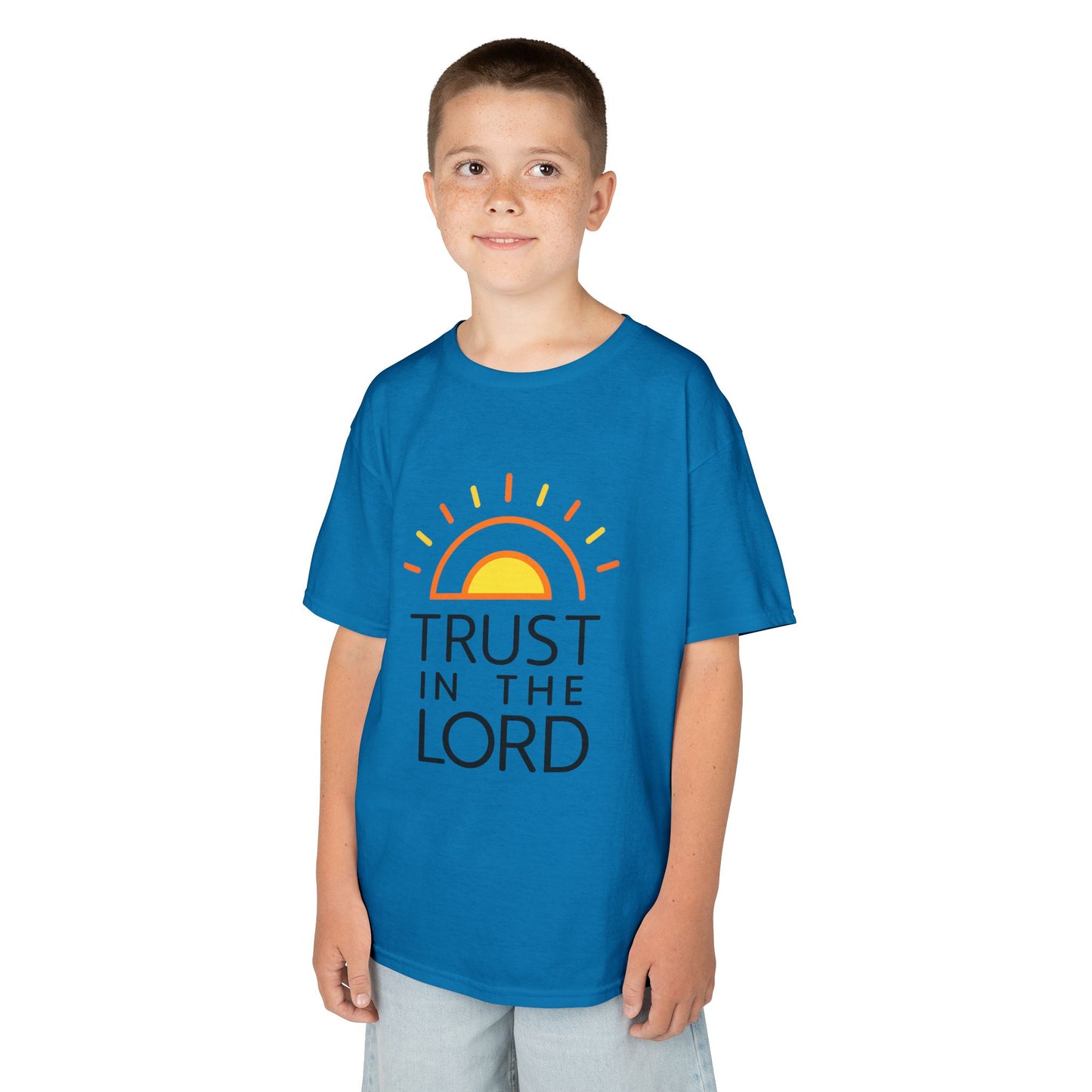 UNISEX Kids T-Shirt — "Trust in the Lord" Sun Graphic Christian Tee