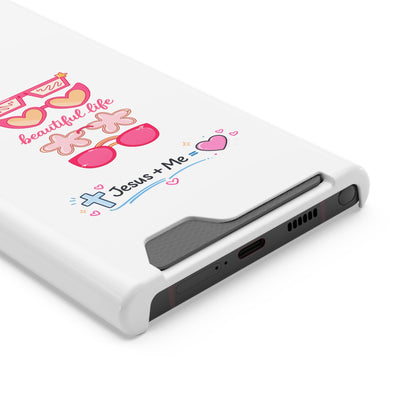 Jesus + Me Phone Card Case — "Beautiful Life" Pink Sunglasses Christian Wallet Case