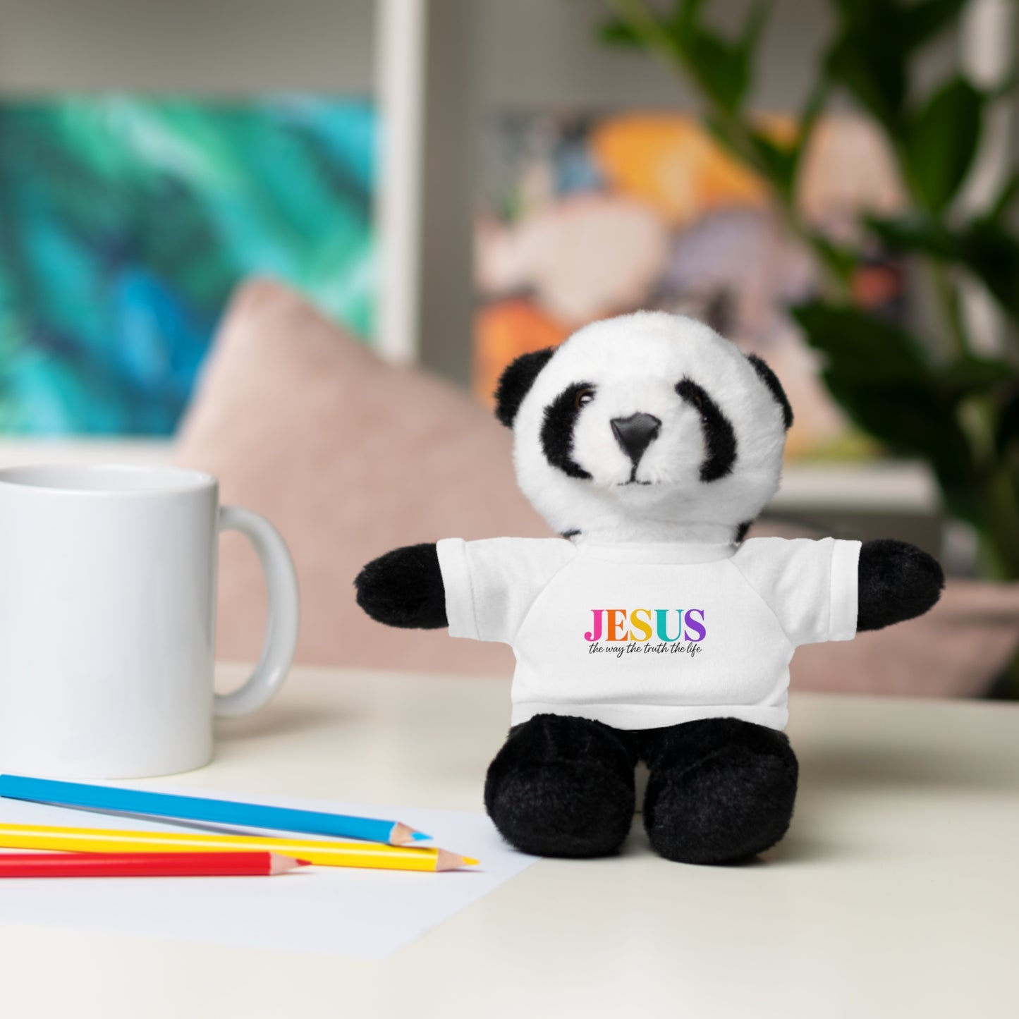 Jesus Rainbow Tee Teddy Bear - Plush Stuffed Animal with Faith Shirt