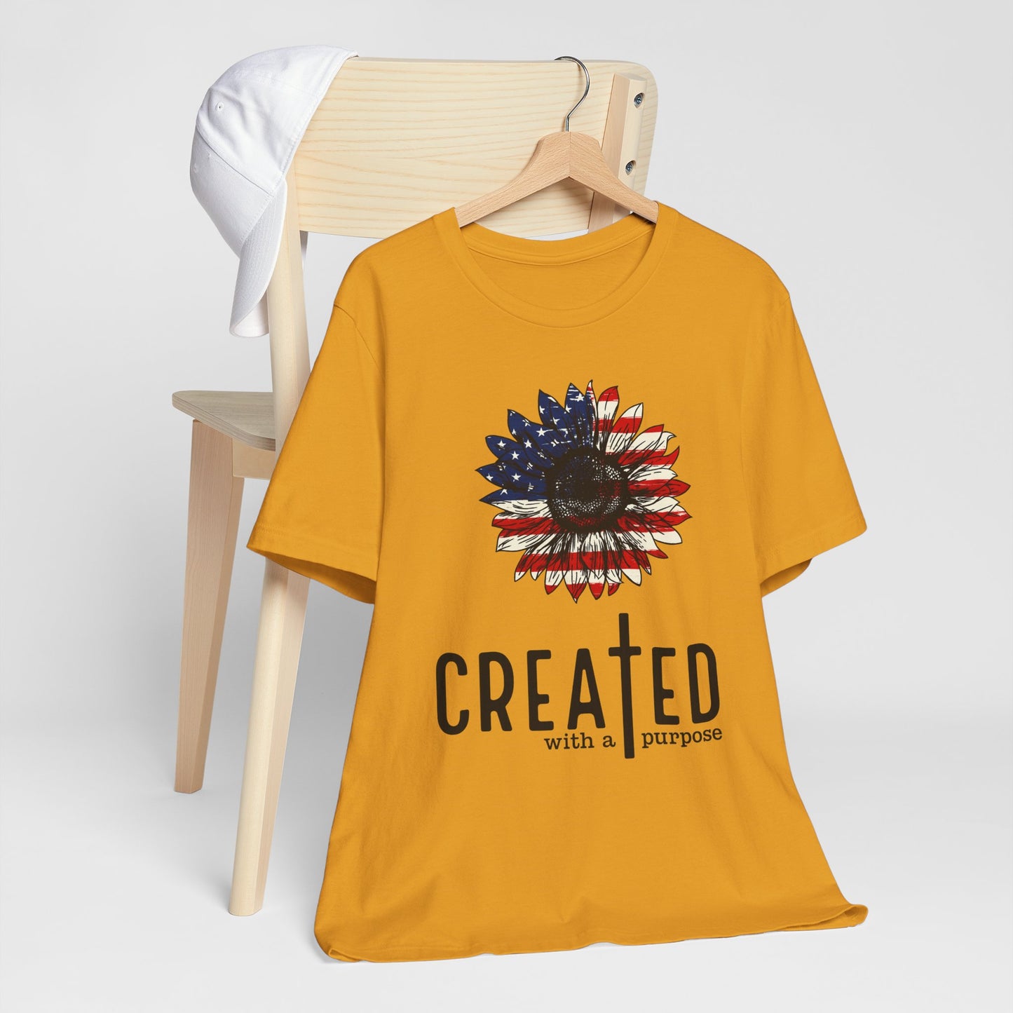 Created With A Purpose American Flag Sunflower T-Shirt