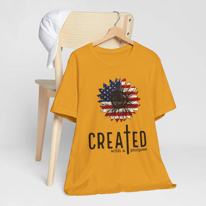 Created With A Purpose American Flag Sunflower T-Shirt