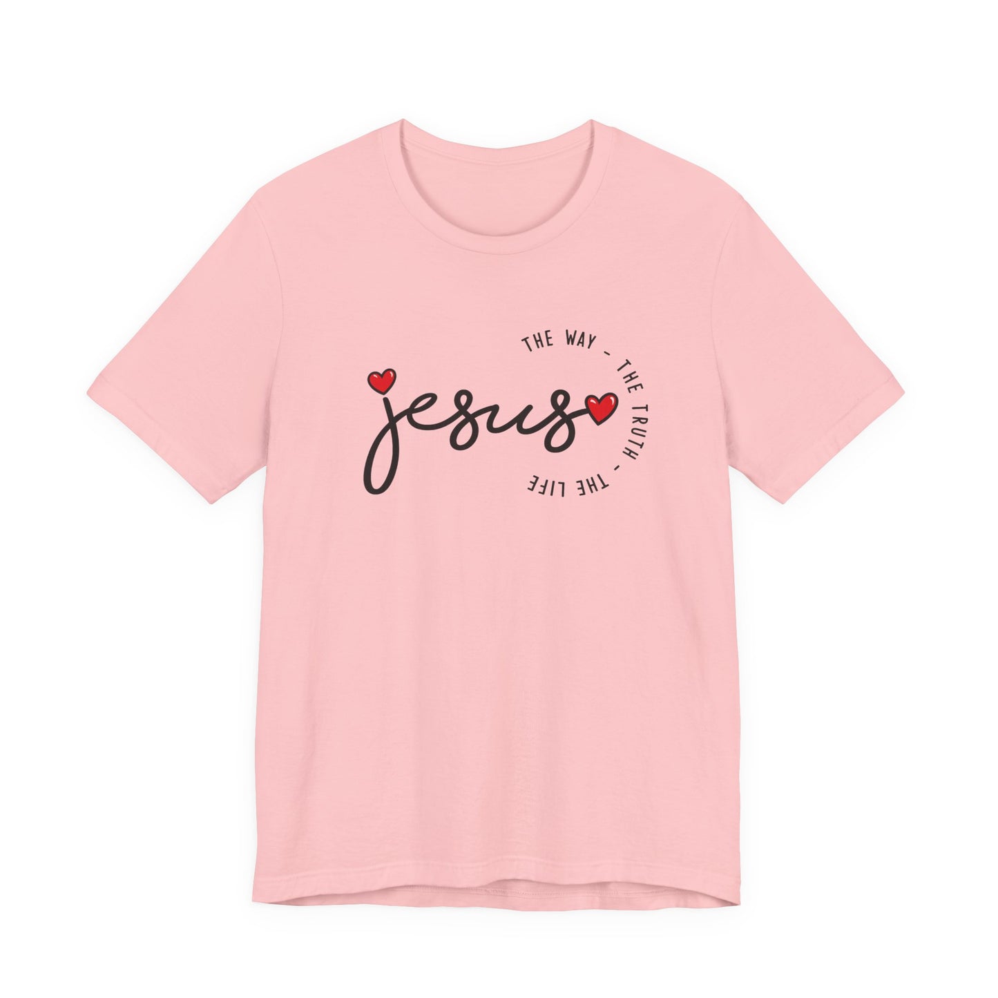 Jesus Script Tee - "Jesus" with Hearts | Faith Christian Shirt