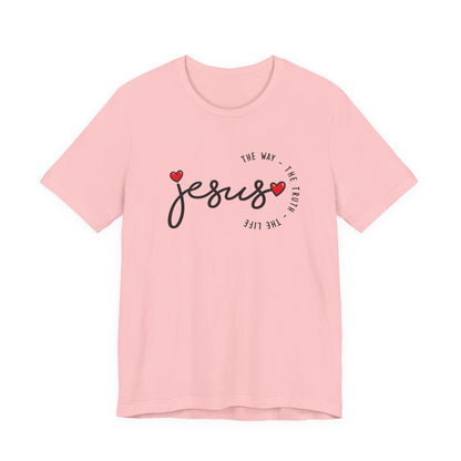 Jesus Script Tee - "Jesus" with Hearts | Faith Christian Shirt