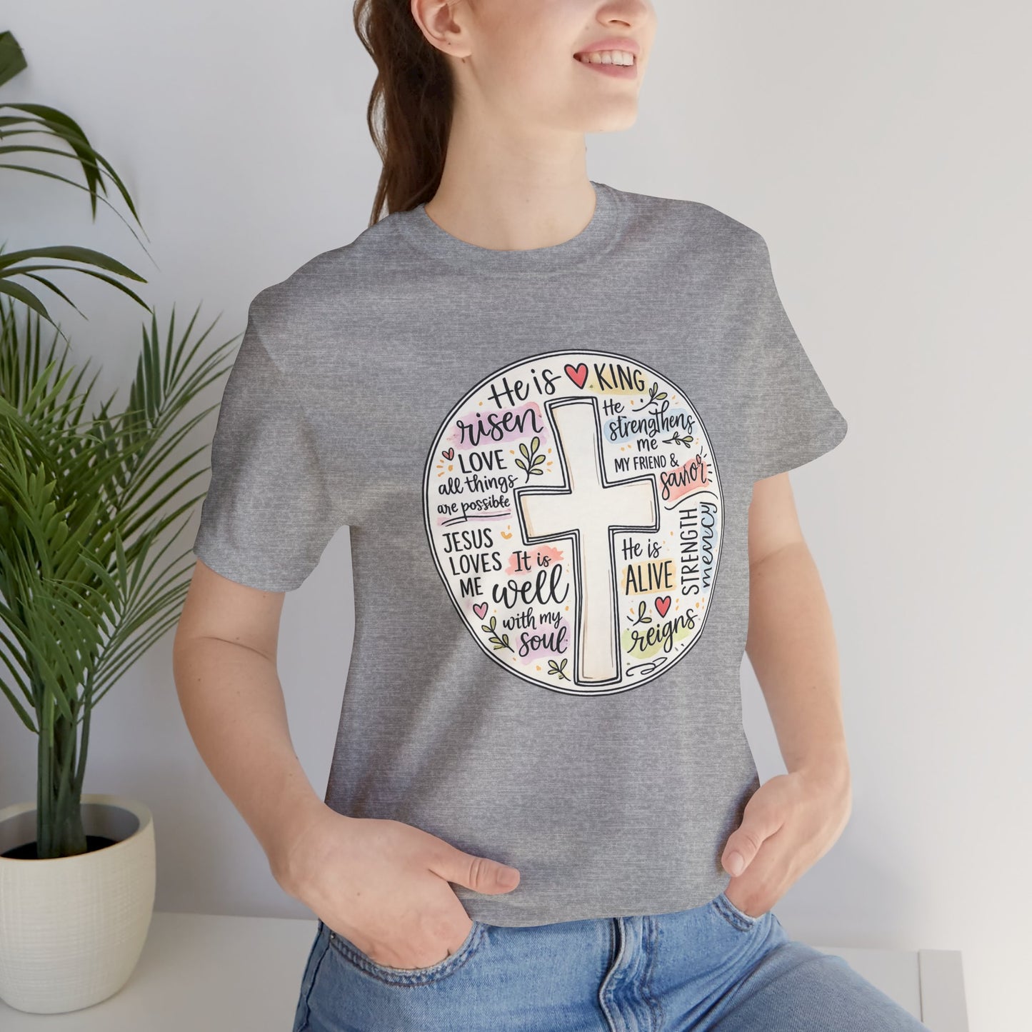Christian Cross Faith T-Shirt — He Is Risen Inspirational Graphic Tee