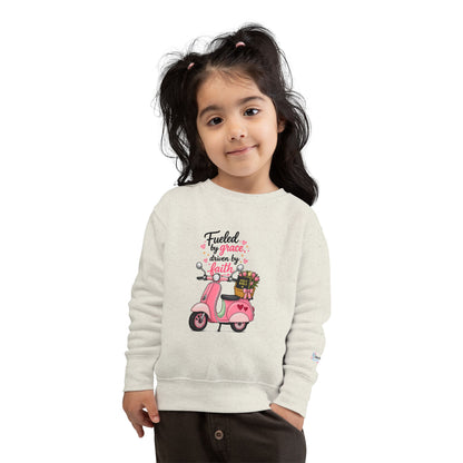 Toddlers' Faith Sweatshirt — "Fueled by Grace, Driven by Faith" Pink Scooter