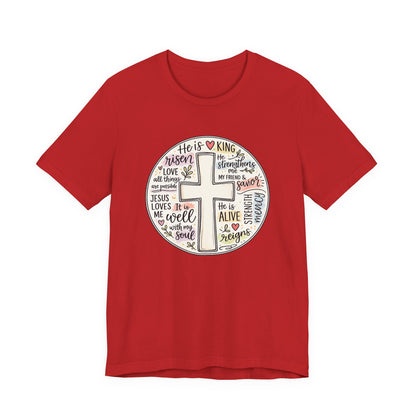 Christian Cross Faith T-Shirt — He Is Risen Inspirational Graphic Tee