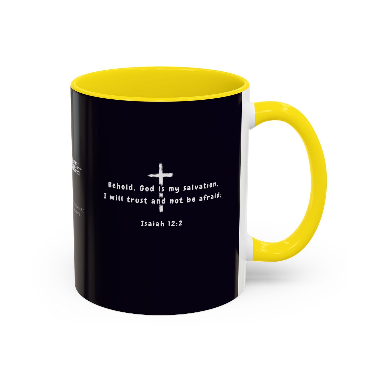 Christian faith gift  Coffee Mug — 'Tetelestai' Cross Design with Isaiah 12:2 Scripture (11/15oz Accent Mug)
