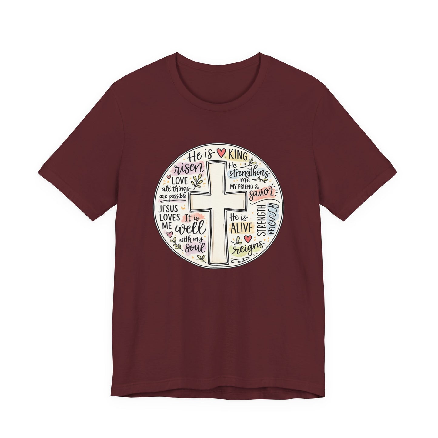 Christian Cross Faith T-Shirt — He Is Risen Inspirational Graphic Tee