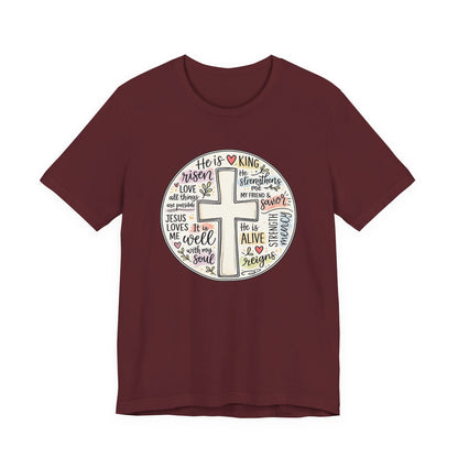 Christian Cross Faith T-Shirt — He Is Risen Inspirational Graphic Tee
