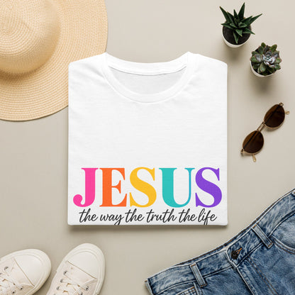 Jesus Floral Rainbow T-Shirt — "Jesus the way the truth the life" Christian Tee