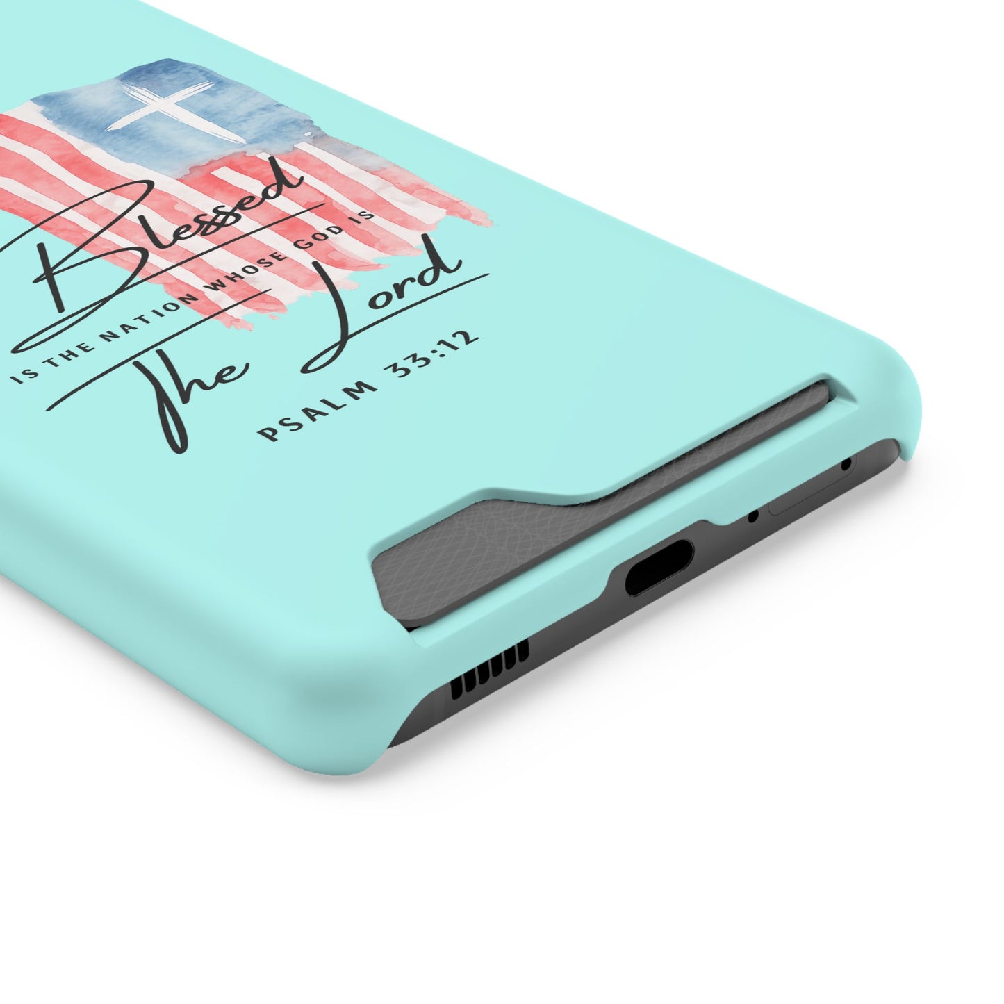 Blessed The Lord Phone Case with Card Holder — Psalm 33:12 Christian Wallet Case