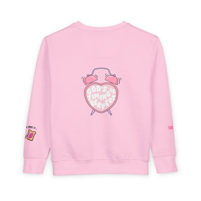 Toddler Sweatshirt — 'Made for a Purpose' Rainbow & 'God's Timing is Perfect' Pink Graphic