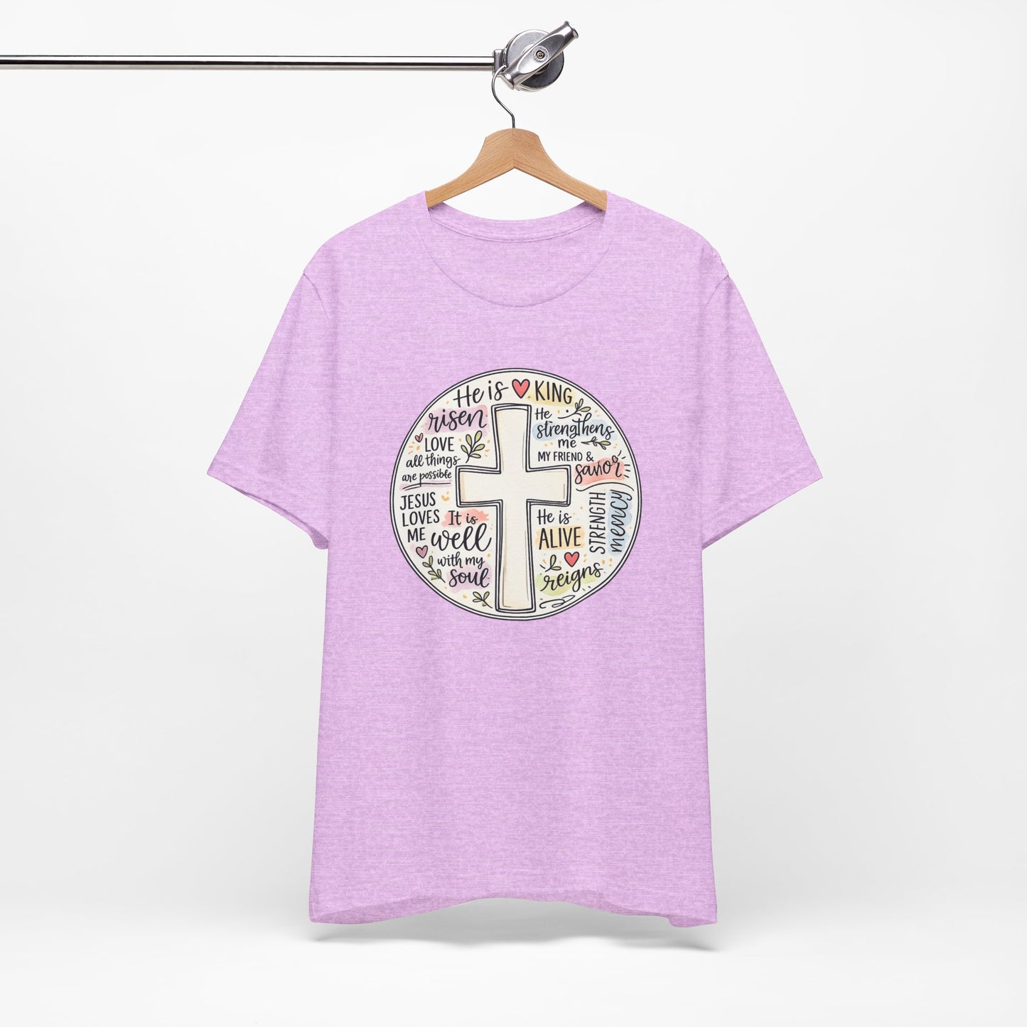 Christian Cross Faith T-Shirt — He Is Risen Inspirational Graphic Tee