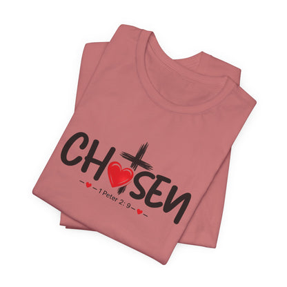 Chosen Cross Heart T-Shirt — Christian Faith Tee (1 Peter 2)
