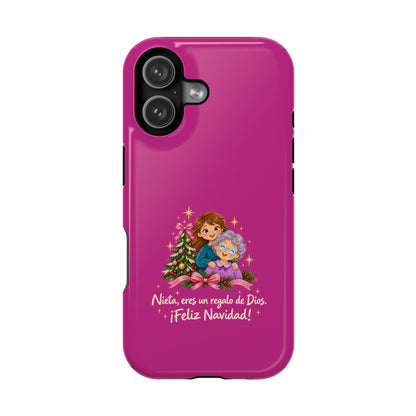 Magenta Christmas Grandma Phone Case — "Abuela, eres un regalo de Dios. ¡Feliz Navidad!" Magnetic Impact-Resistant