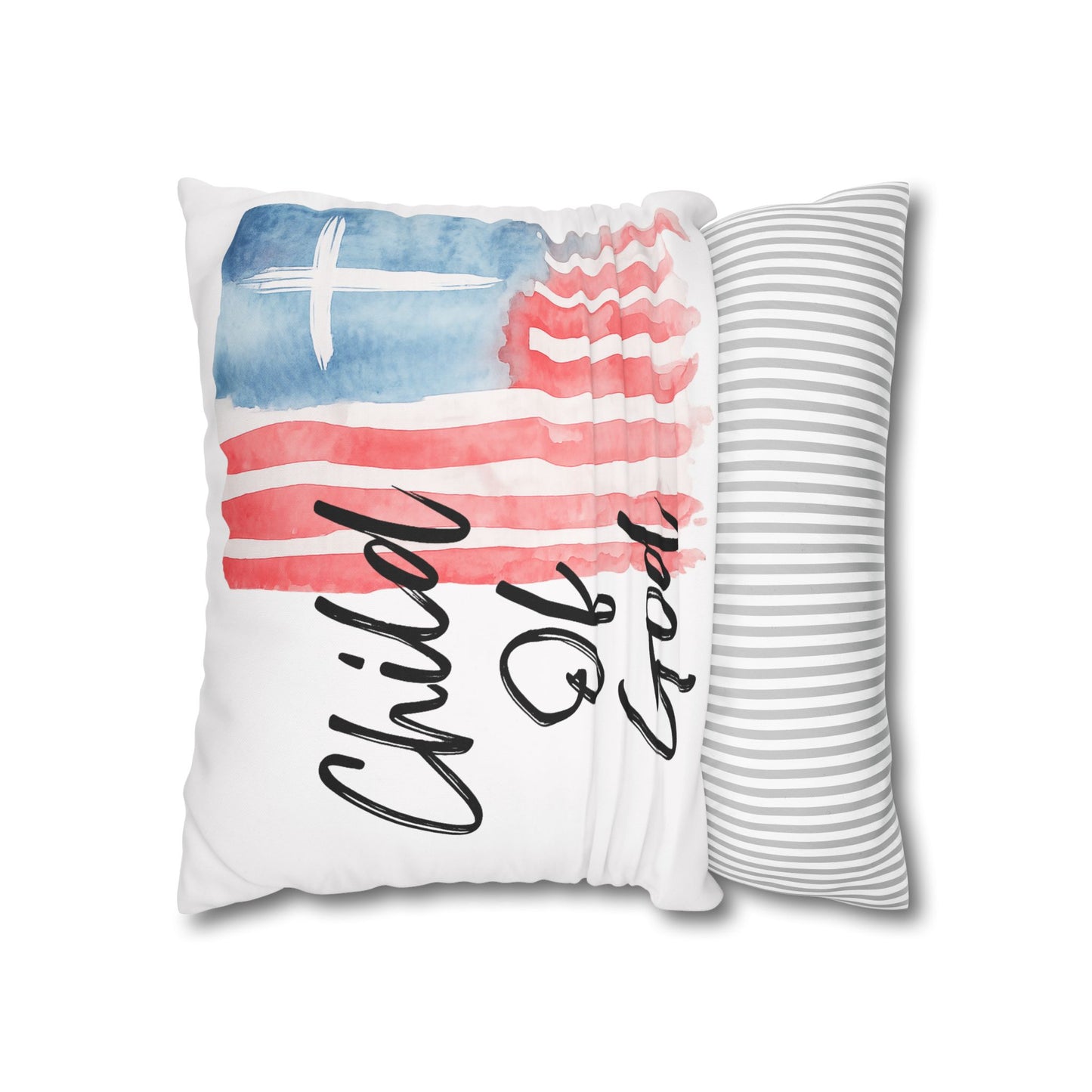 Child of God Patriotic Flag Pillowcase — Square Decorative Throw Pillow