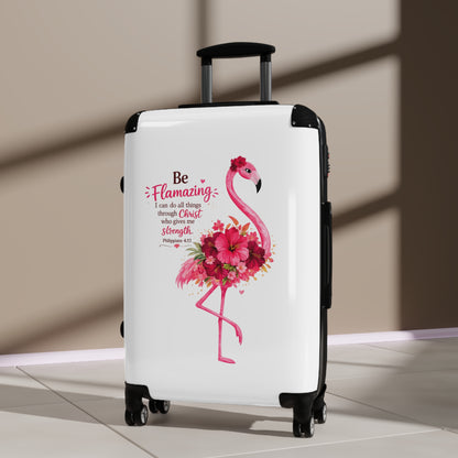 Flamingo Christian Carry-On Suitcase – "Be Flamingo: I can do all things through Christ..." Inspirational Luggage