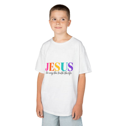 Kids Tee — "JESUS The Way The Truth The Life" Rainbow Christian T-Shirt