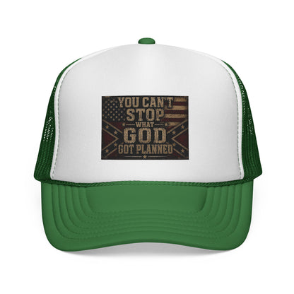 Trucker Hat - "You Can't Stop What God Got Planned" Patriotic Faith Cap