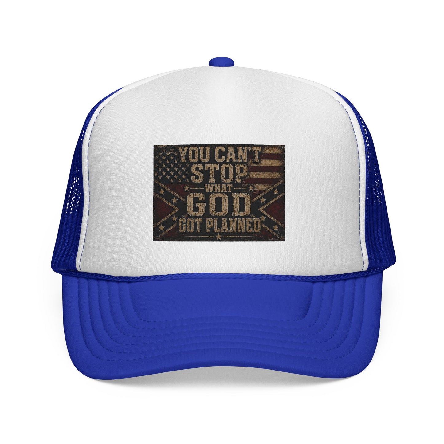 Trucker Hat - "You Can't Stop What God Got Planned" Patriotic Faith Cap