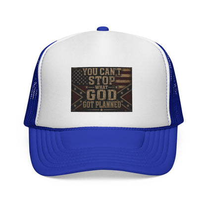 Trucker Hat - "You Can't Stop What God Got Planned" Patriotic Faith Cap