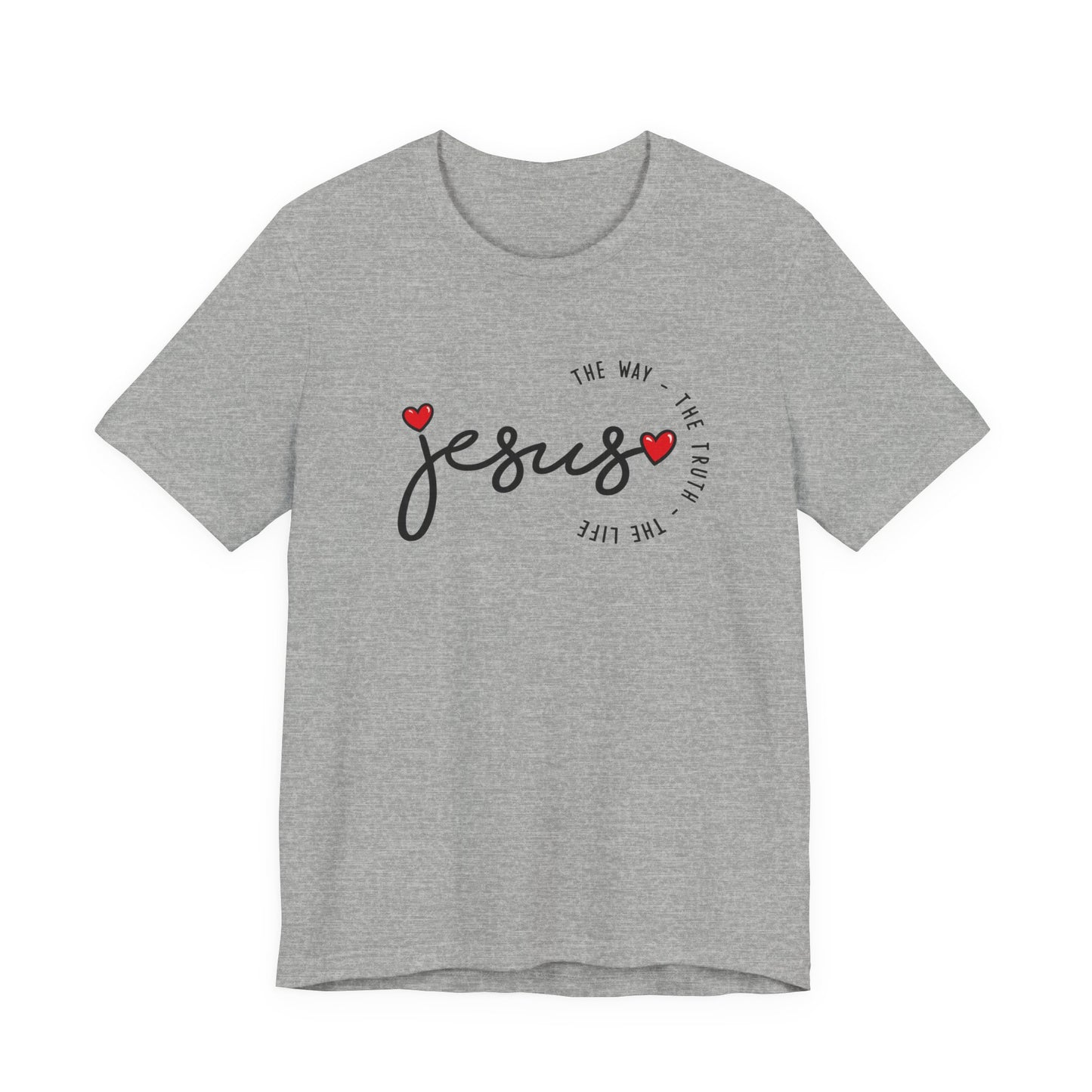 Jesus Script Tee - "Jesus" with Hearts | Faith Christian Shirt