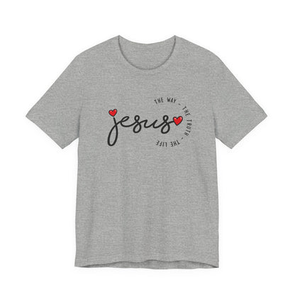 Jesus Script Tee - "Jesus" with Hearts | Faith Christian Shirt