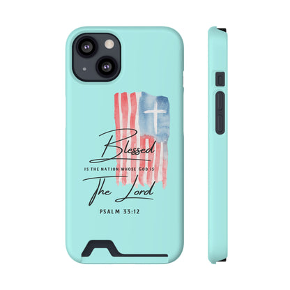 Blessed The Lord Phone Case with Card Holder — Psalm 33:12 Christian Wallet Case