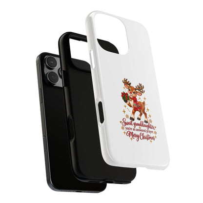 Christmas Reindeer Phone Case — “Sweet granddaughter you’re an answered prayer” Holiday Phone Cover