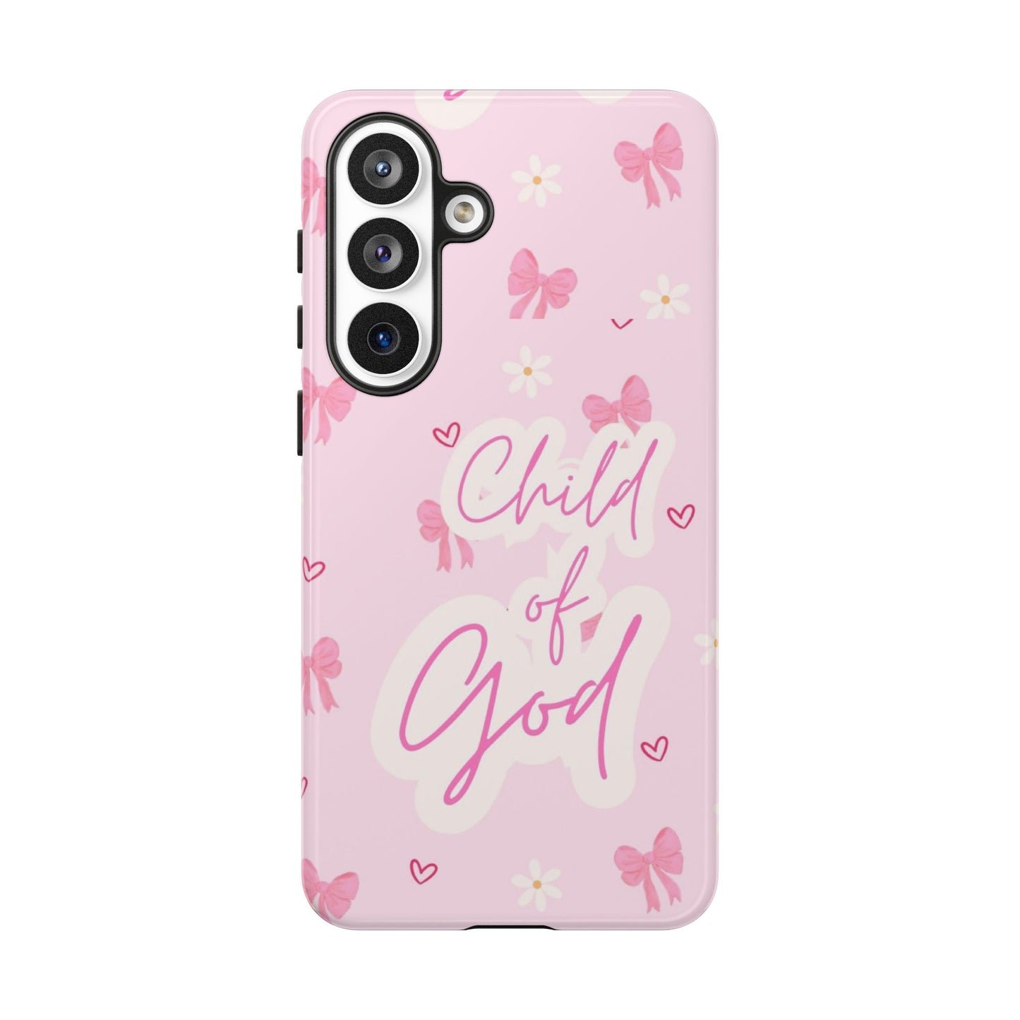 Child of God Pink Phone Case — Cute Christian iPhone Cover with Bows & Hearts