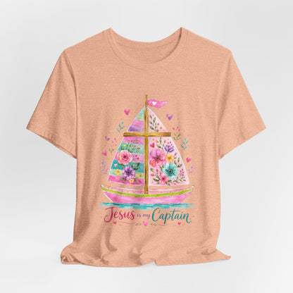 Jesus Is My Captain Floral Sailboat T-Shirt