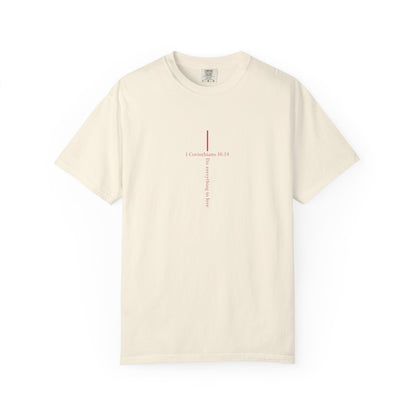 Minimalist Cross Tee — Subtle Vertical 'I Crossed Your Line' Graphic