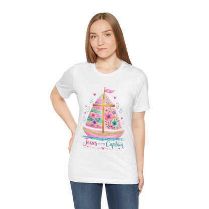 Jesus Is My Captain Floral Sailboat T-Shirt