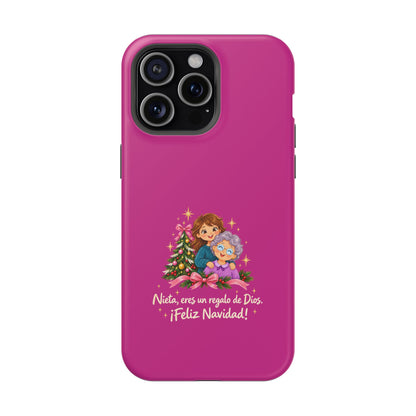 Magenta Christmas Grandma Phone Case — "Abuela, eres un regalo de Dios. ¡Feliz Navidad!" Magnetic Impact-Resistant