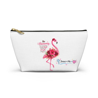 Flamingo Floral Accessory Pouch — Pink T‑Bottom Makeup Bag