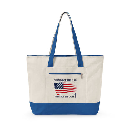 American Flag Canvas Tote Bag — "Stand For The Flag" Patriotic Zippered Tote