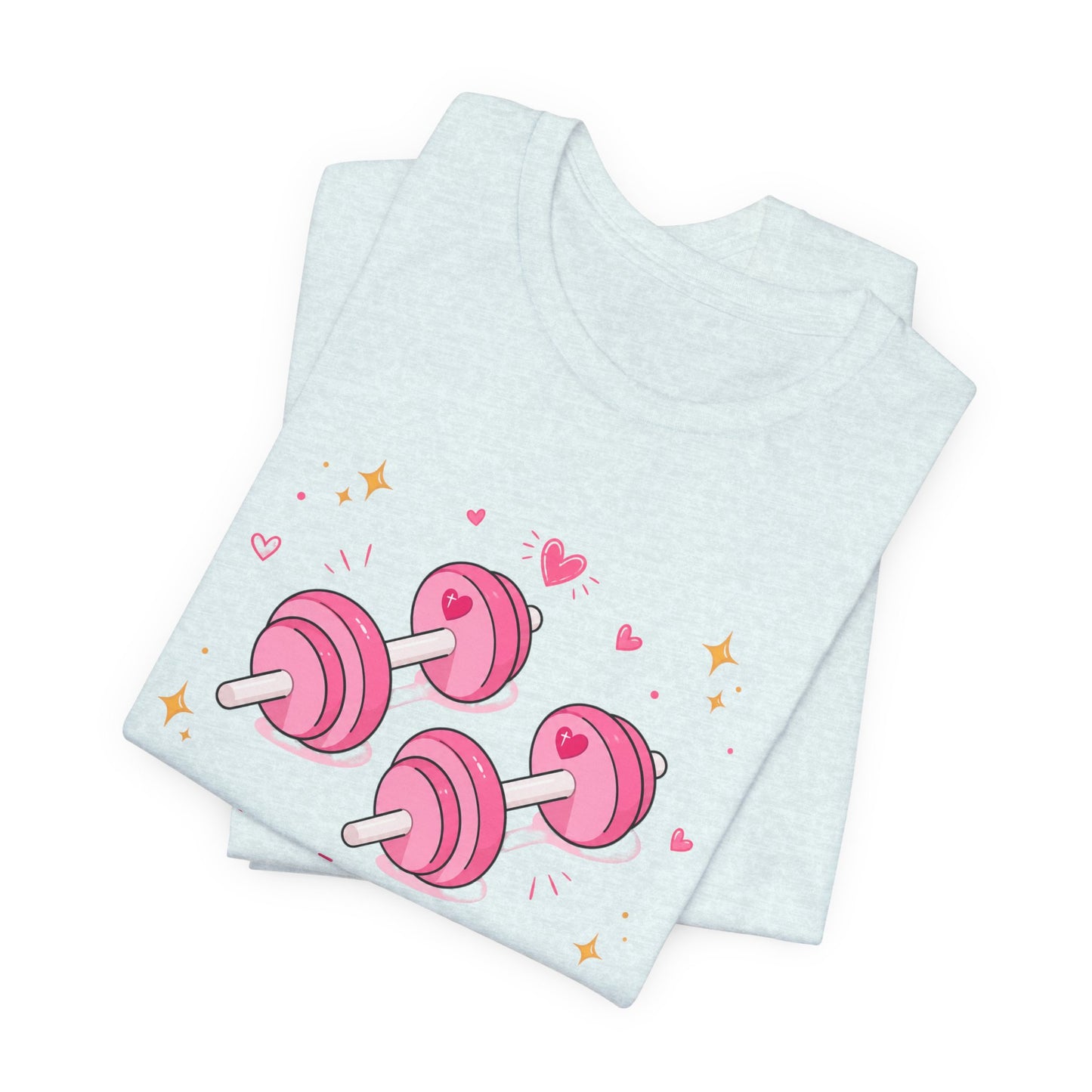 Christian Fitness T-Shirt — “The Joy of the Lord is My Strength” Pink Dumbbells Tee