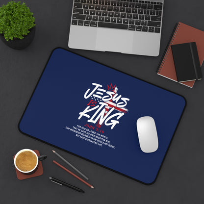 Christian Desk Mat - "Jesus Is King" Inspirational Office Mouse Pad (John 3:16)