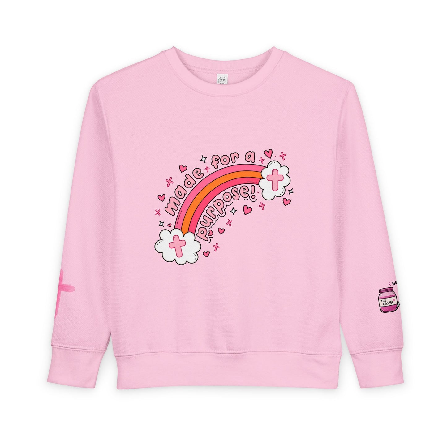 Toddler Sweatshirt — 'Made for a Purpose' Rainbow & 'God's Timing is Perfect' Pink Graphic