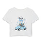 Women’s Crop Tee — "Riding with Jesus" Blue Vintage Car Faith Graphic