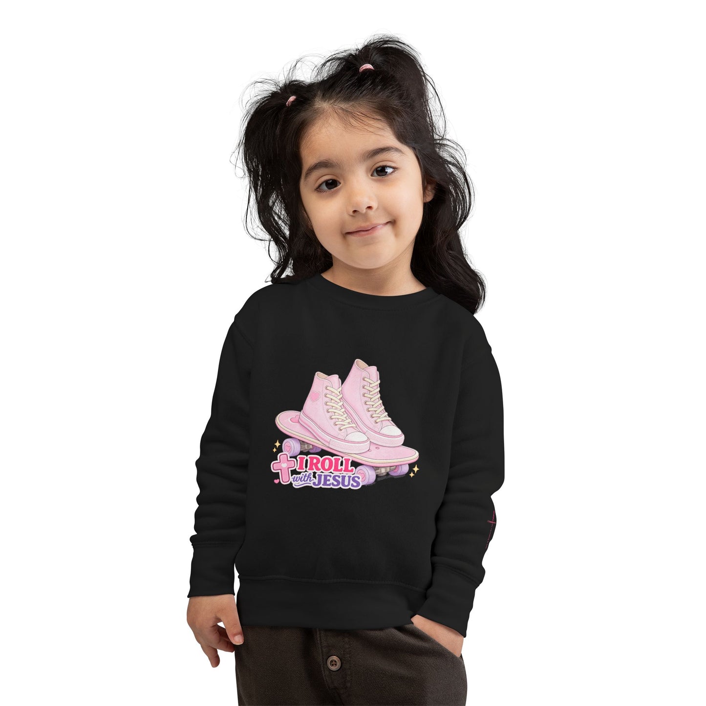 Toddler Sweatshirt — "I Roll With Jesus" Christian Toddler Tee
