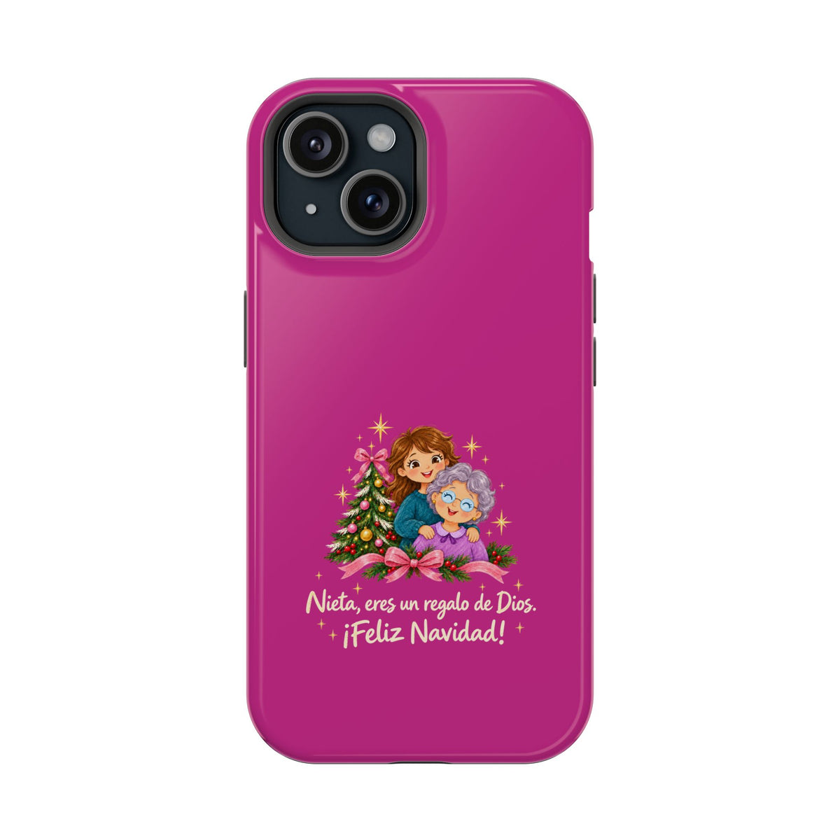 Magenta Christmas Grandma Phone Case — "Abuela, eres un regalo de Dios. ¡Feliz Navidad!" Magnetic Impact-Resistant