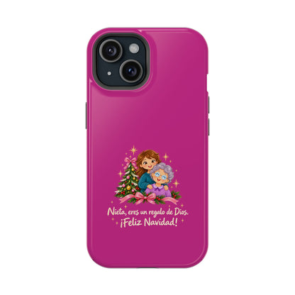 Magenta Christmas Grandma Phone Case — "Abuela, eres un regalo de Dios. ¡Feliz Navidad!" Magnetic Impact-Resistant
