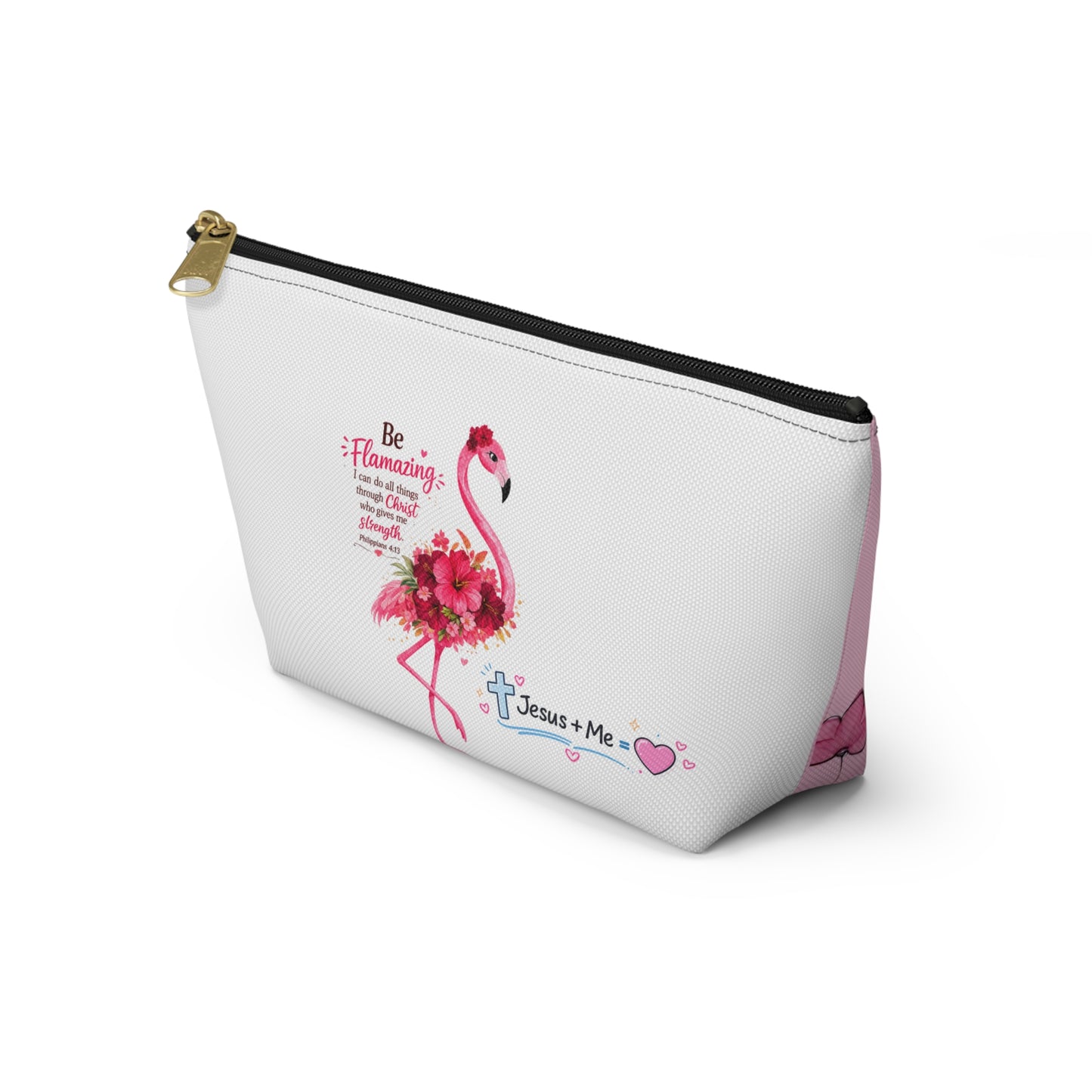 Flamingo Floral Accessory Pouch — Pink T‑Bottom Makeup Bag