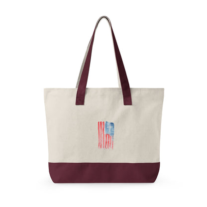 Canvas Tote Bag — "Child of God" & Watercolor Flag Zippered Tote