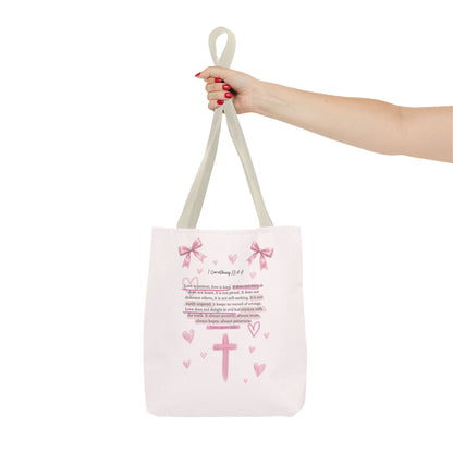 Pink Faith Tote Bag — Inspirational Cross & Rainbow AOP Tote