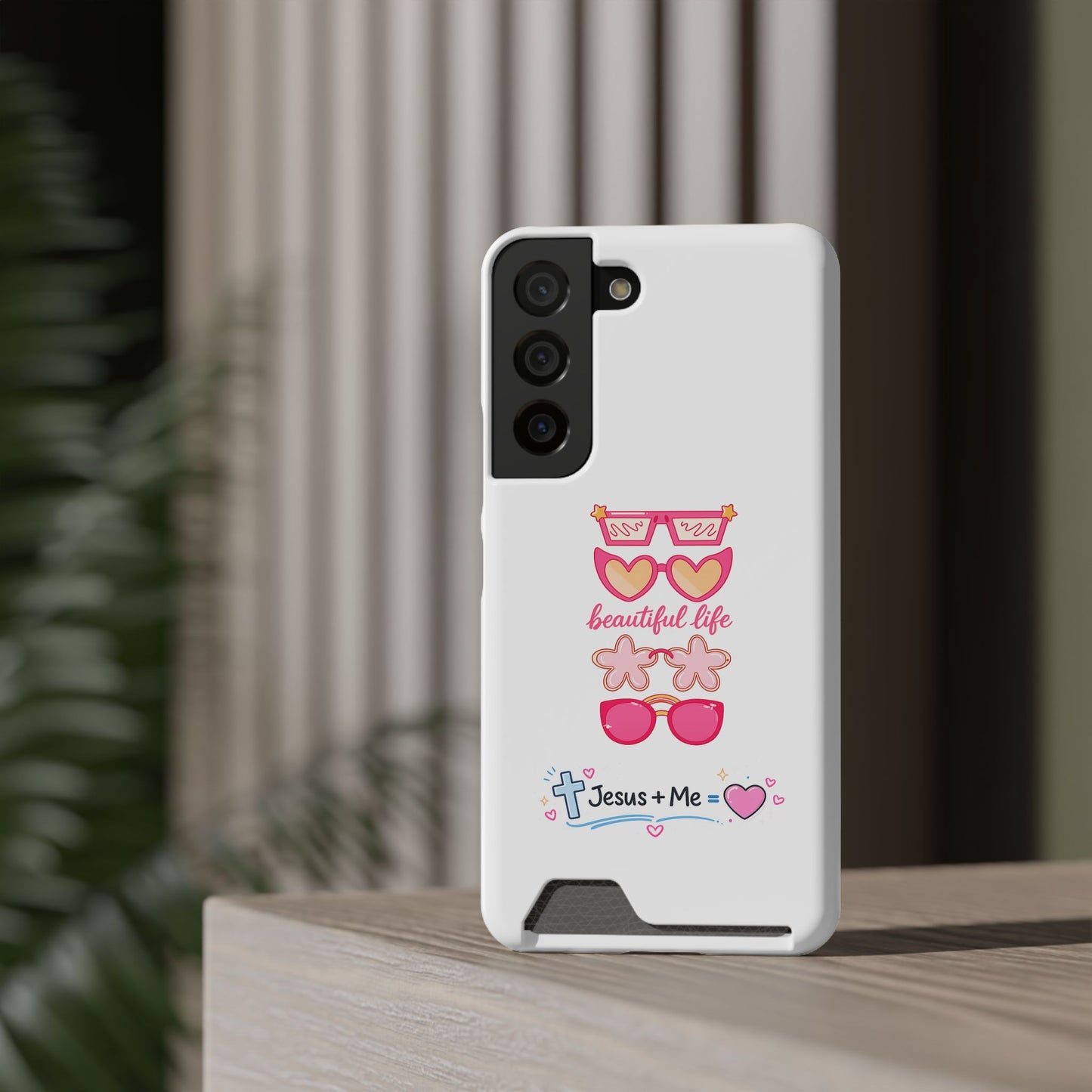 Jesus + Me Phone Card Case — "Beautiful Life" Pink Sunglasses Christian Wallet Case