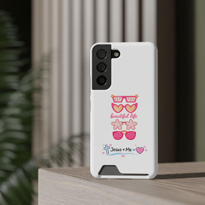 Jesus + Me Phone Card Case — "Beautiful Life" Pink Sunglasses Christian Wallet Case